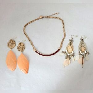 Necklace And Earring Set Pink Feather Boho Gypsy Hippie Y2K Kitschy Eclectic